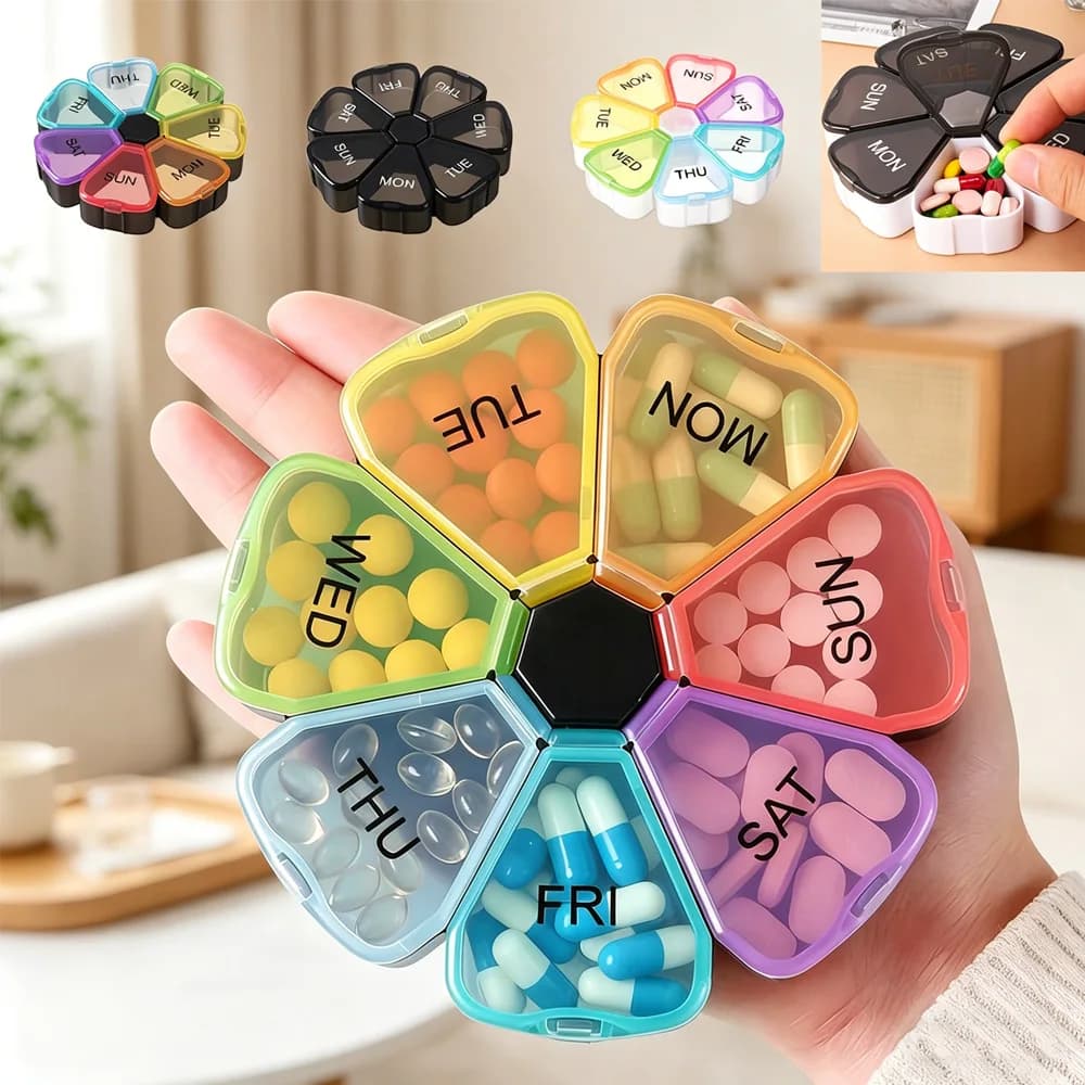 Portapillole a 7 Scomparti con Motivo Floreale Arcobaleno, Dispenser Portatile per Medicinali Quotidiani, Custodia Compatta da Viaggio per Vitamine