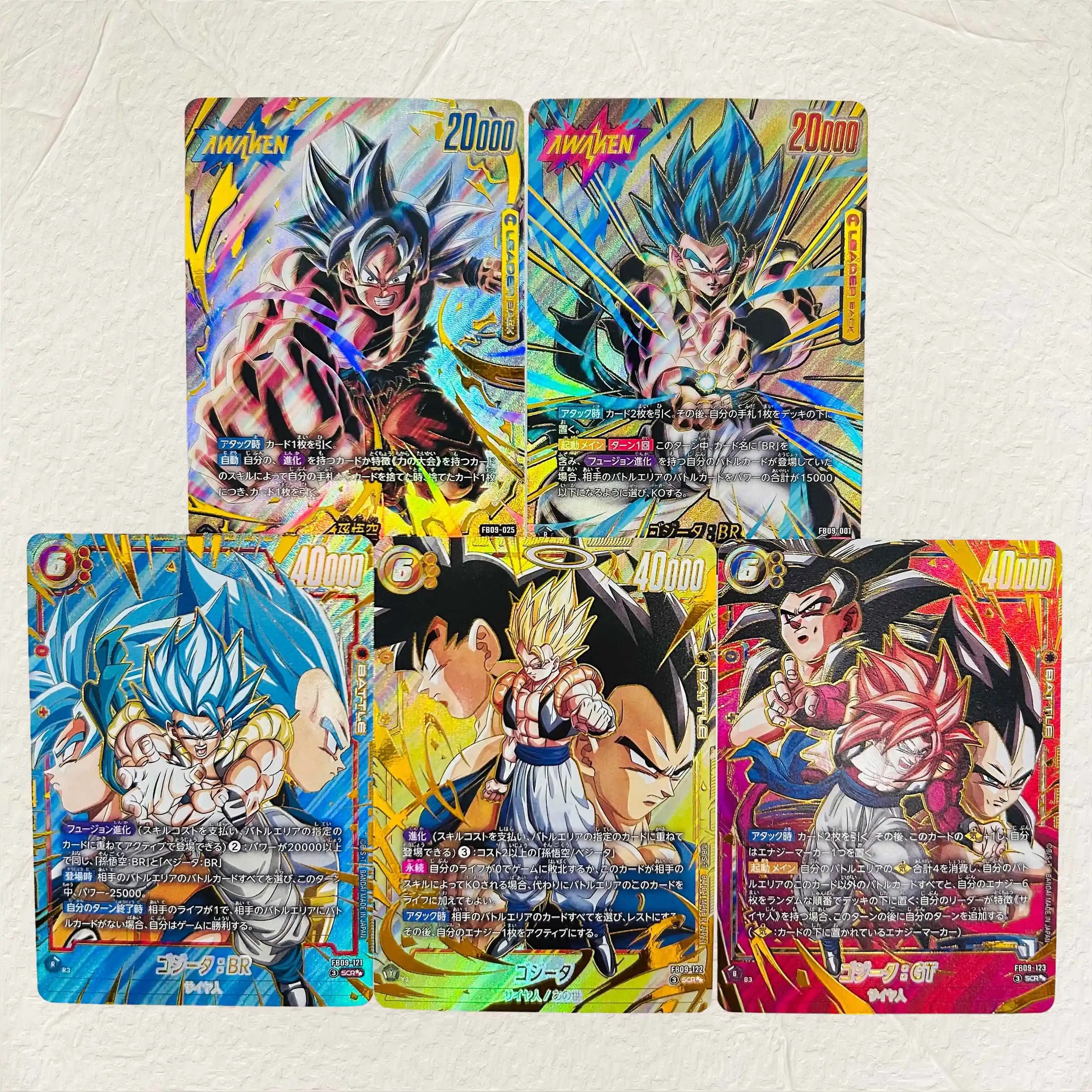 DIY Dragon Ball 5Pcs Cards Goku Gogeta BR Gogeta GT Gold Foil Texture Cards Perfect Condition Classic Anime Collectible TCG