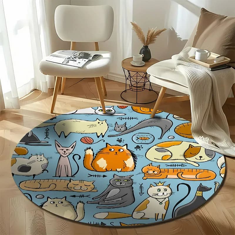 Free shipping! Colorful Cat Pattern Rug for Cozy Living Rooms round carpet for home sofa bedroom, gift