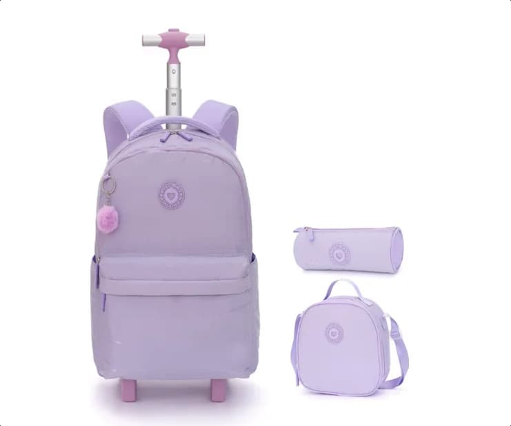 Zaino con ruote da 18 pollici per la scuola, borsa trolley per adolescenti, zaino da viaggio con ruote per bambini, set di borse per ragazze