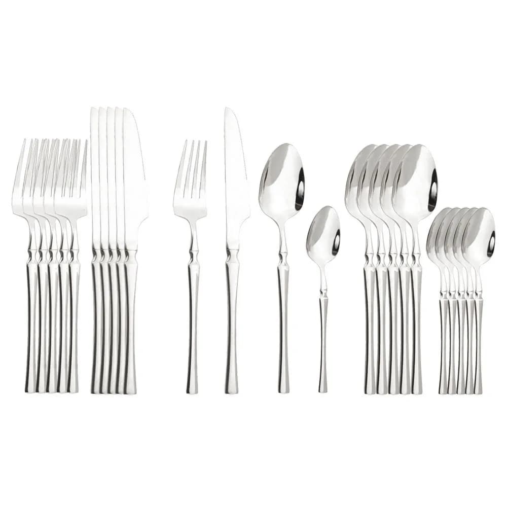 Set di posate in argento brillante Set di posate in acciaio inossidabile 4/8/16/24/32Pcs coltello da forchetta cucchiaio posate stoviglie posate da cucina