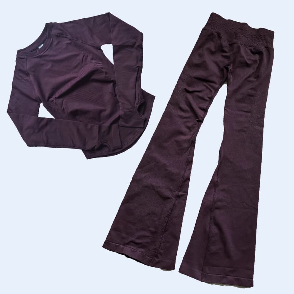 2-Piece Naked Back Beauty Long-Sleeved yoga Suit Pilates Bell Bottom Pants Sports Outdoor Running Fitness Suit Set