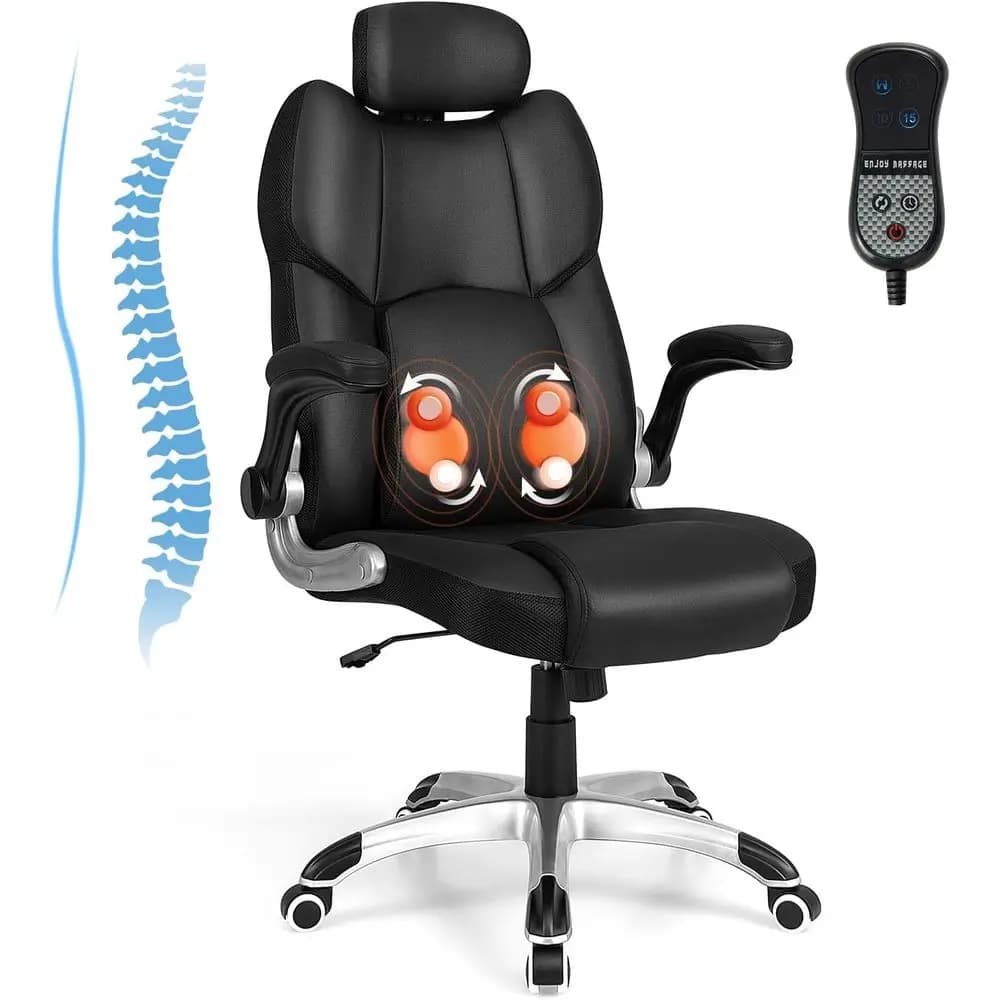 Ergonomic Office Chair with Massage, Removable Lombare Bearing, Adjustable Reclining and Padded Arms for Home or Office, Blue