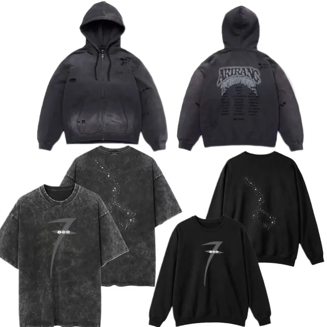 2026 Arirang Washed Gray Zip Up Cropped Hoodie Raw Cut Patch Number Decoration Loose Casual Street Style Fans Jacket Red Bag
