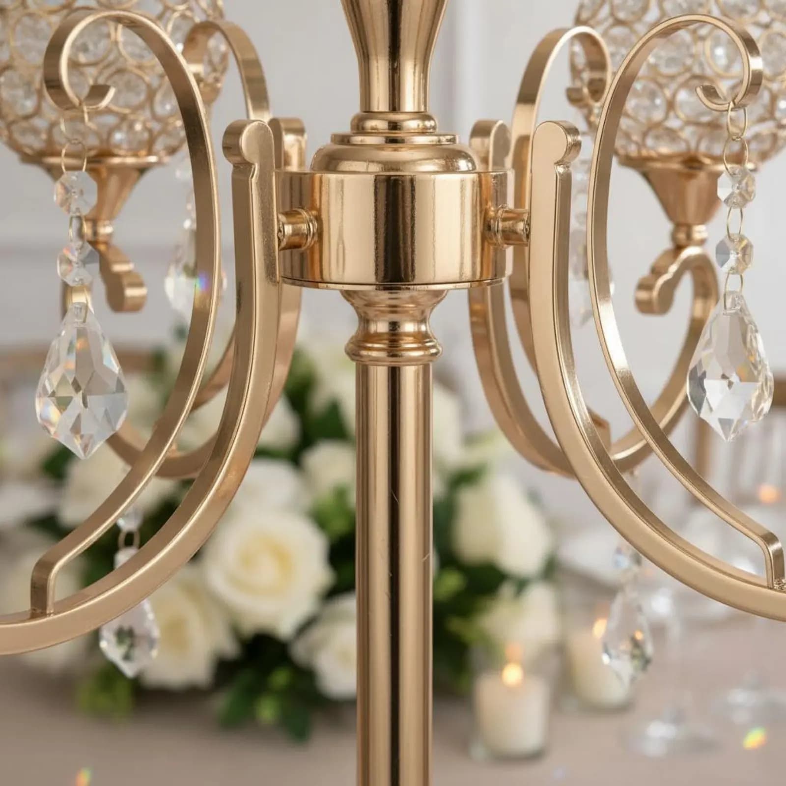 Candelabro Ornato a 5 Bracci Resistente alla Ruggine, Candelabro Dorato per Matrimoni, Candelabro da Terra a 5 Rami, Alto Portacandele in Cristallo