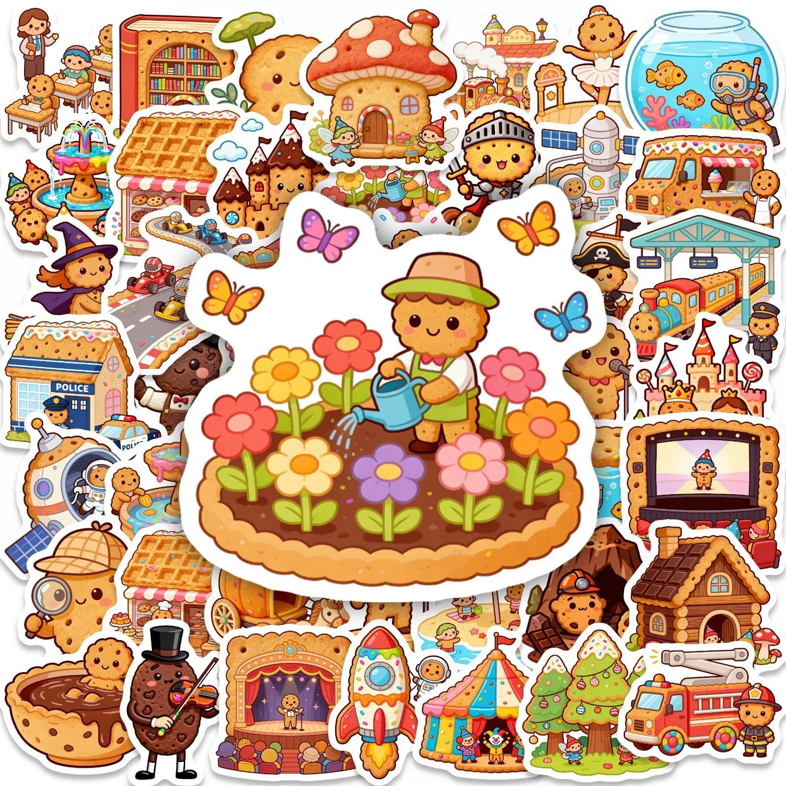 50/100 Pezzi Adesivi Gingerbread Man Fairyland per Giochi Fai-da-te, Decorazioni per Telefono, Tazza, Laptop, Valigia, Giocattoli, Scaffali, Cartelle, Scatole di Cancelleria