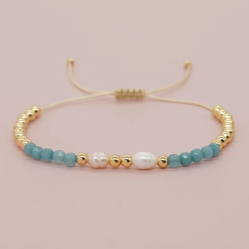 Go2boho Bracciale con perle di perle placcate oro 18 carati per le donne Gioielli regolabili con perle d'acqua dolce fatte a mano in pietra semipreziosa