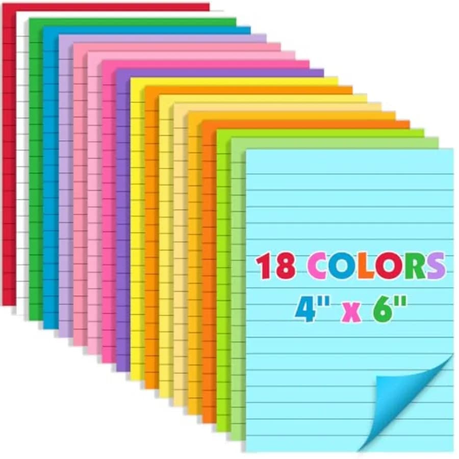 18 Pads Lined Sticky Notes, 18 Colors 6in Self Stick Note Pads, Strong Adhesive Sticky Note with Lines, Large Sticky Notes for