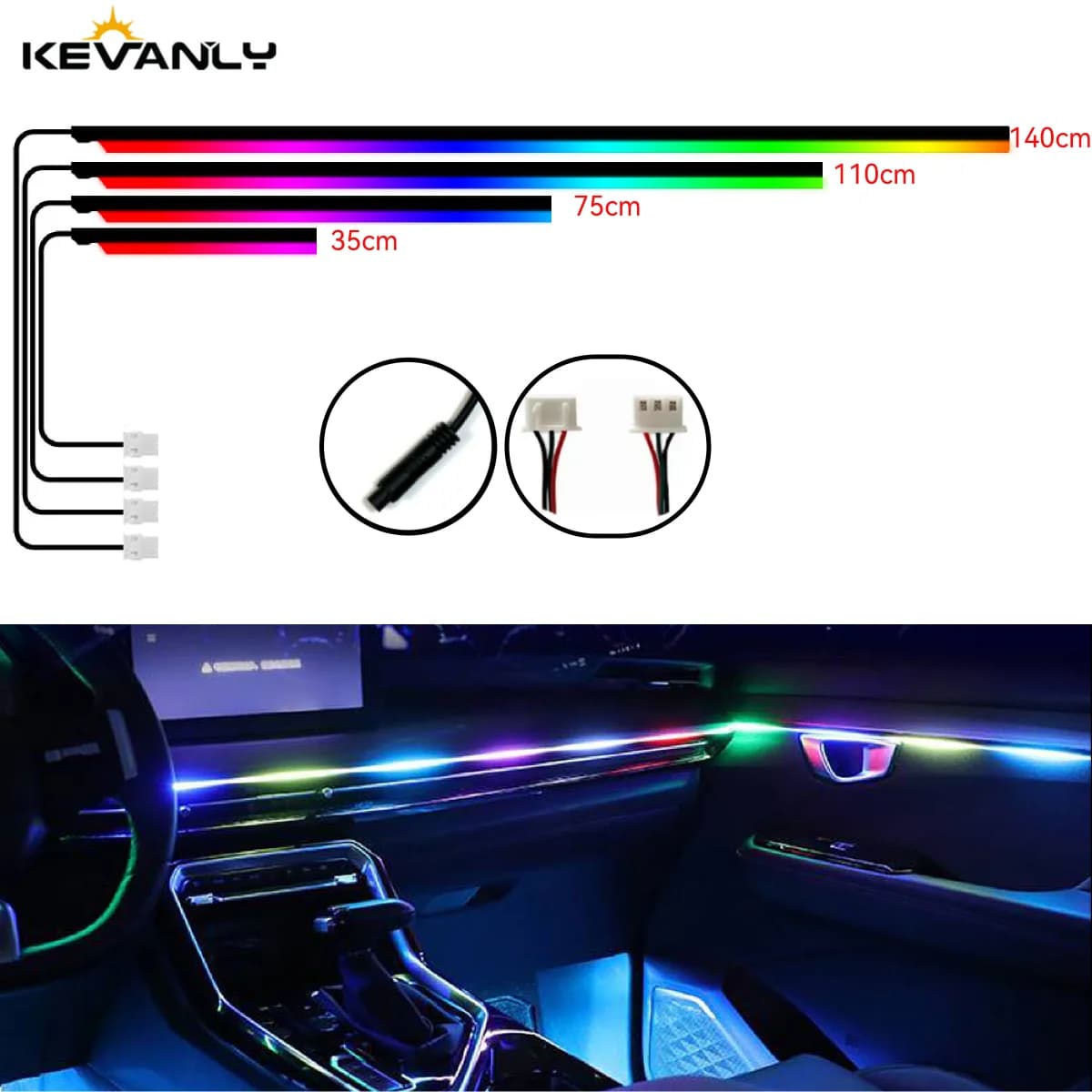 Strisce LED per Illuminazione Ambientale Auto 35/75/110/140cm, Accessori per Luci Ambientali, Strisce Acriliche RGB per Decorazione Interna