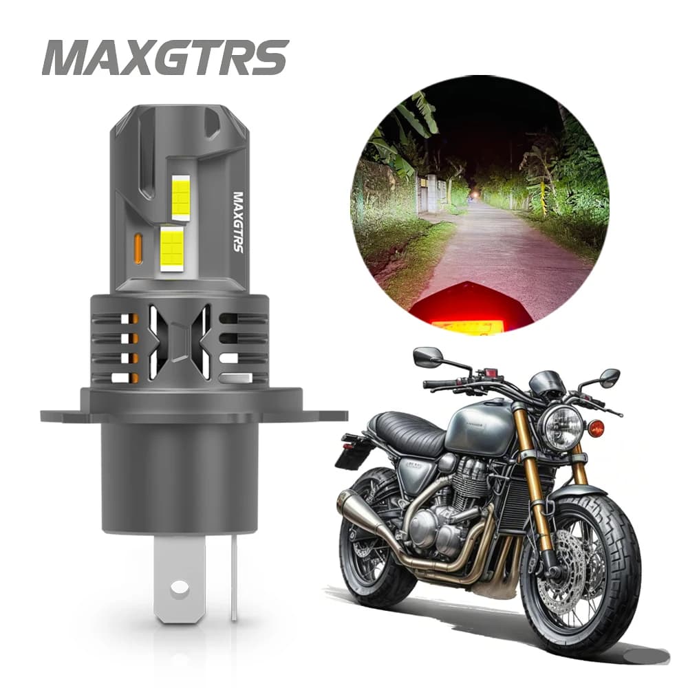 MAXGTRS 1pcs Motorcycle H4 LED Headlight High Low Beam Parking Light Bulbs Kit Headlamp Spotlight 6000K White Headlight