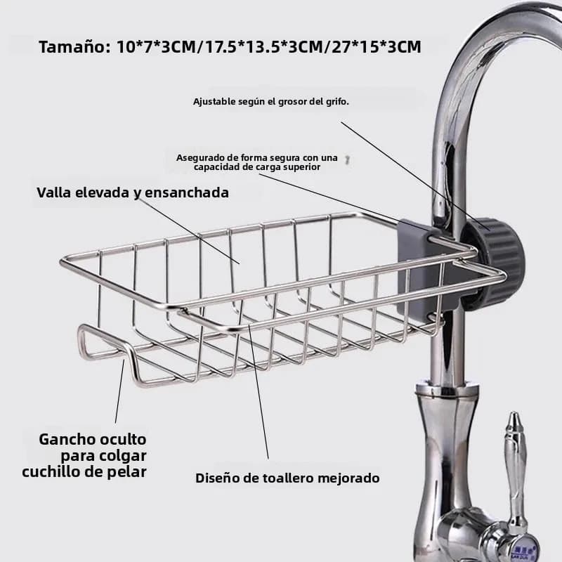 Stainless Steel Faucet Sink Caddy, Adjustable Sponge Holder Drain Rack, Over Tap Kitchen Organizer For Soap Brush Dishcloth