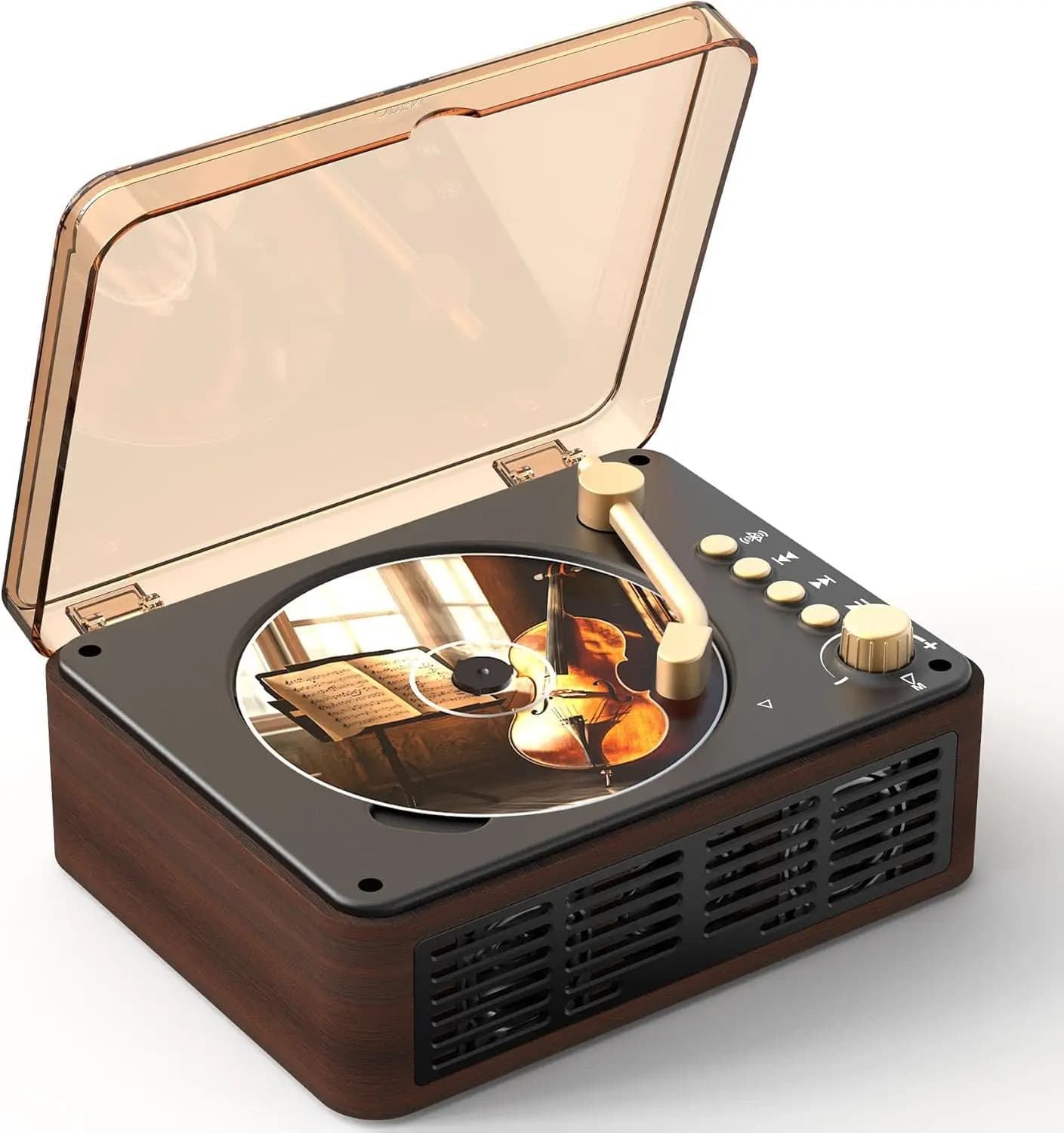 Portable CD player with Bluetooth, double speakers, FM radio, remote control - Brown