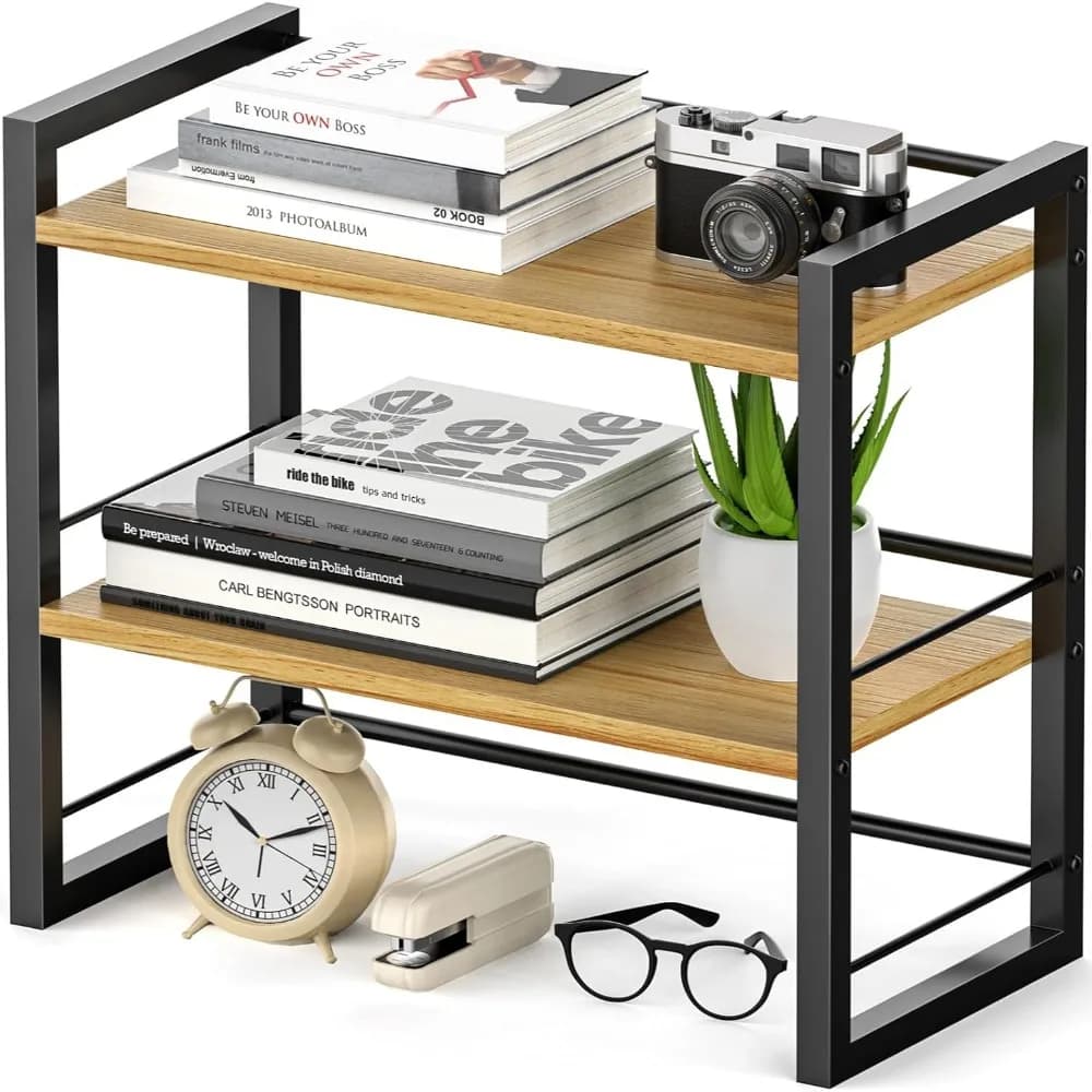 organizer per scaffali da scrivania, scaffale per libri da scrivania in legno, scaffale per riporre oggetti, ripiano per piano di scrivania e cassettiera (nero-2 livelli)