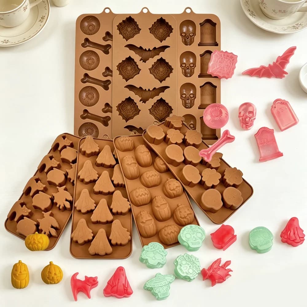 Halloween Themed Silicone Mold DIY Chocolate Candy Ice Cube Fondant Making Mould for Halloween Party Dessert Decorating