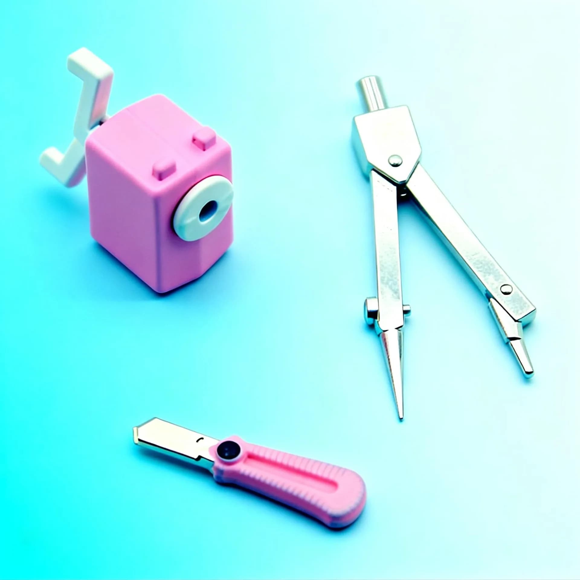 1 Set Mini School Supplies Model Knife Pencil Sharpener Compass 1:12 Dollhouse Classroom Scene Decor Doll Accessories