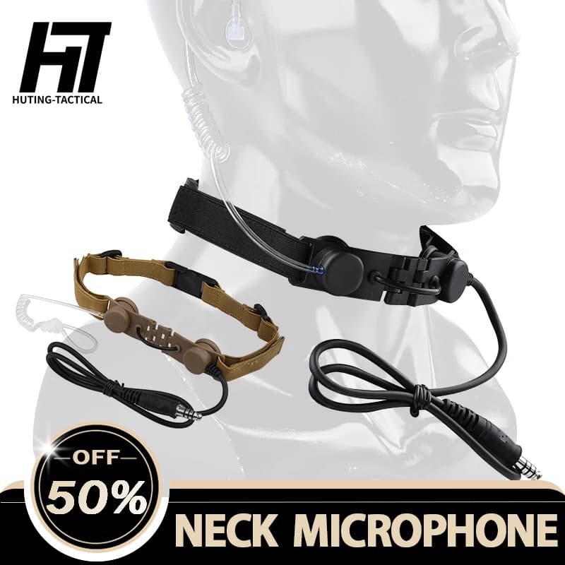 Auricolari Tattici WADSN con Condotto Aereo al Collo, Microfono Laringeo con PTT Kenwood U94 per Walkie Talkie Moto Midland