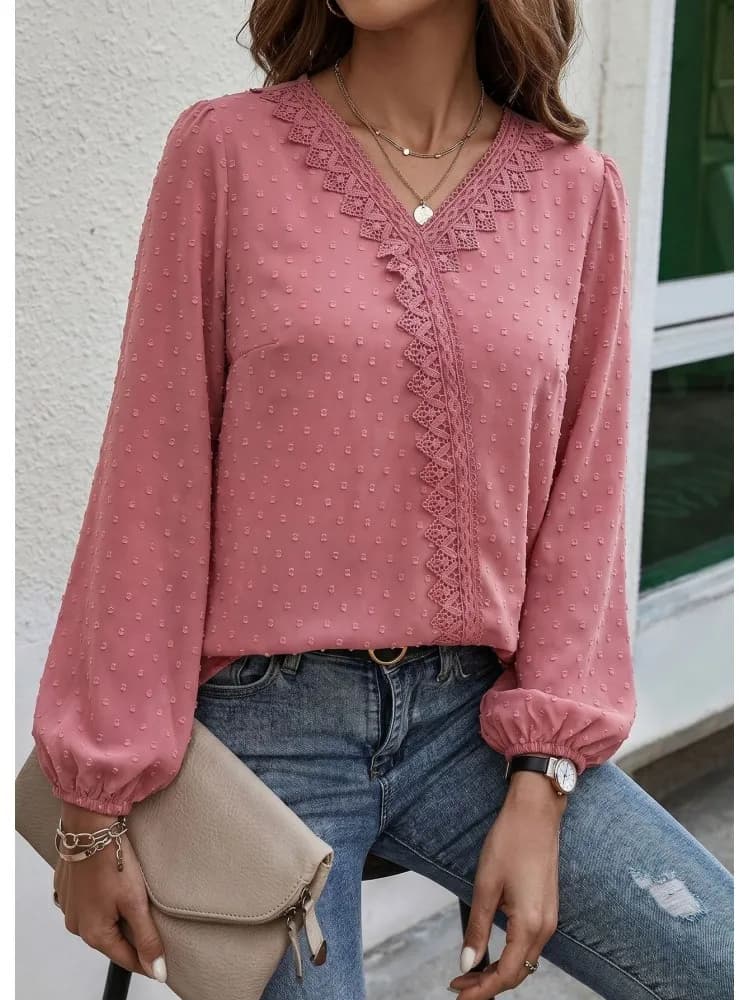 1XL-4XL Plus Size Autumn Spring Fashion Elegant Solid Color Shirt Blouse V- Neck 3XL 4XL Big Size Women Long Sleeve T-shirt Tops