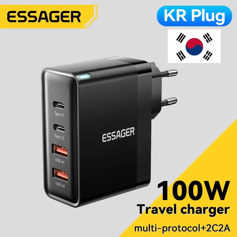 Essager 100W US/KR Spina USB Tipo C Caricatore GaN per laptop MacBook PD Ricarica rapida per iPhone 16 15 14Pro Adattatore di ricarica Samsung