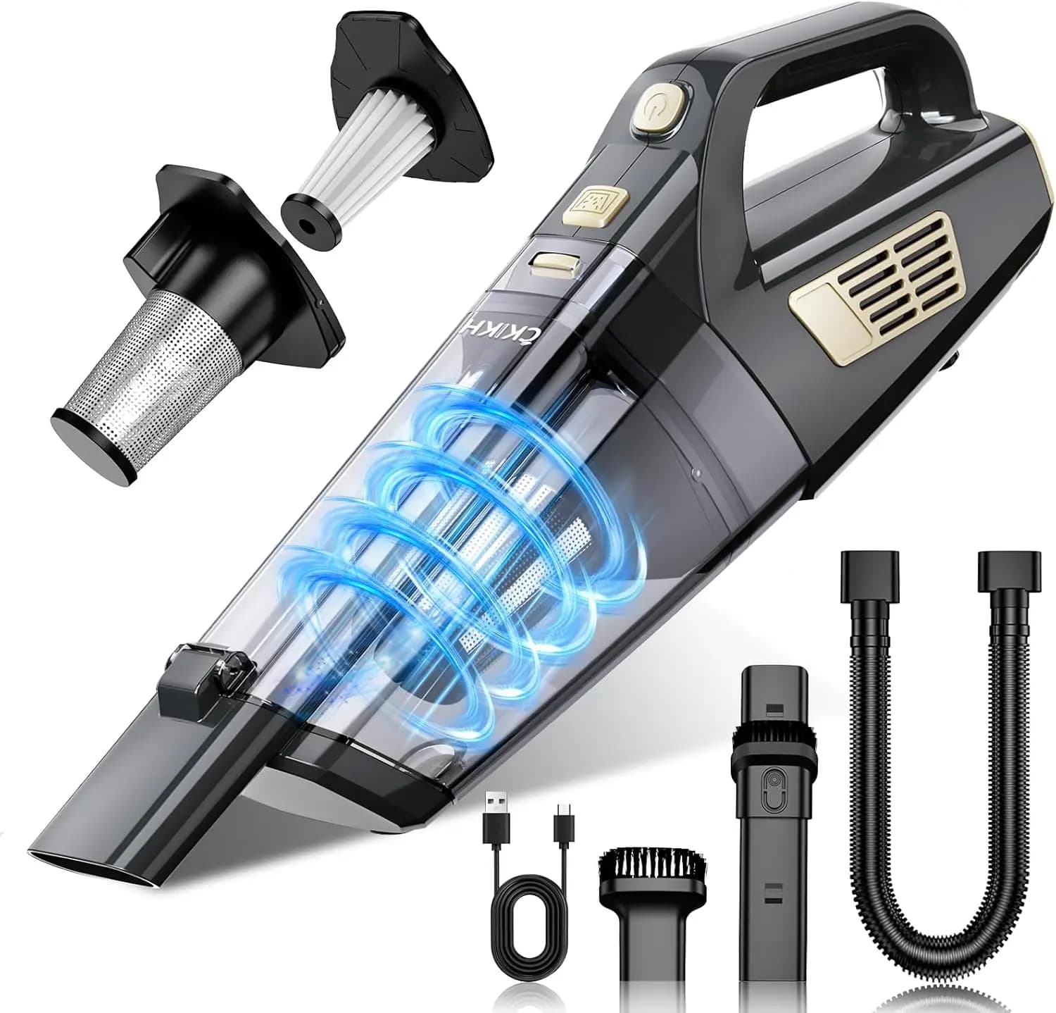 Aspirapolvere portatile senza fili 15000PA Forte aspirazione, ricaricabile con multi-ugelli e filtro lavabile per casa, auto, ufficio, animali domestici