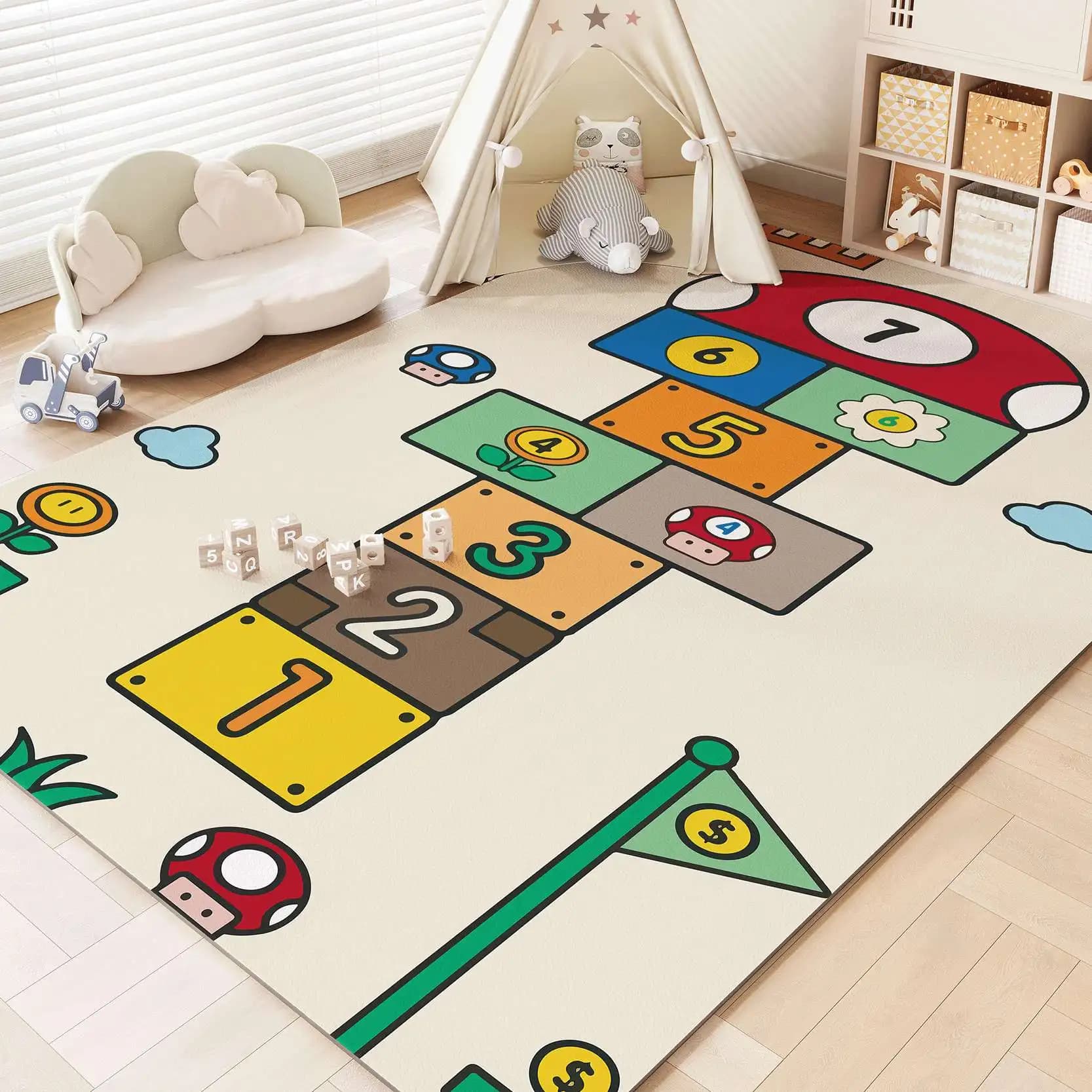 Cute Game Kids' Rug PVC Non-slip Mat Children's Play Mat Bedside Mats Bedroom Mats Home Decoration Mats for Living Room