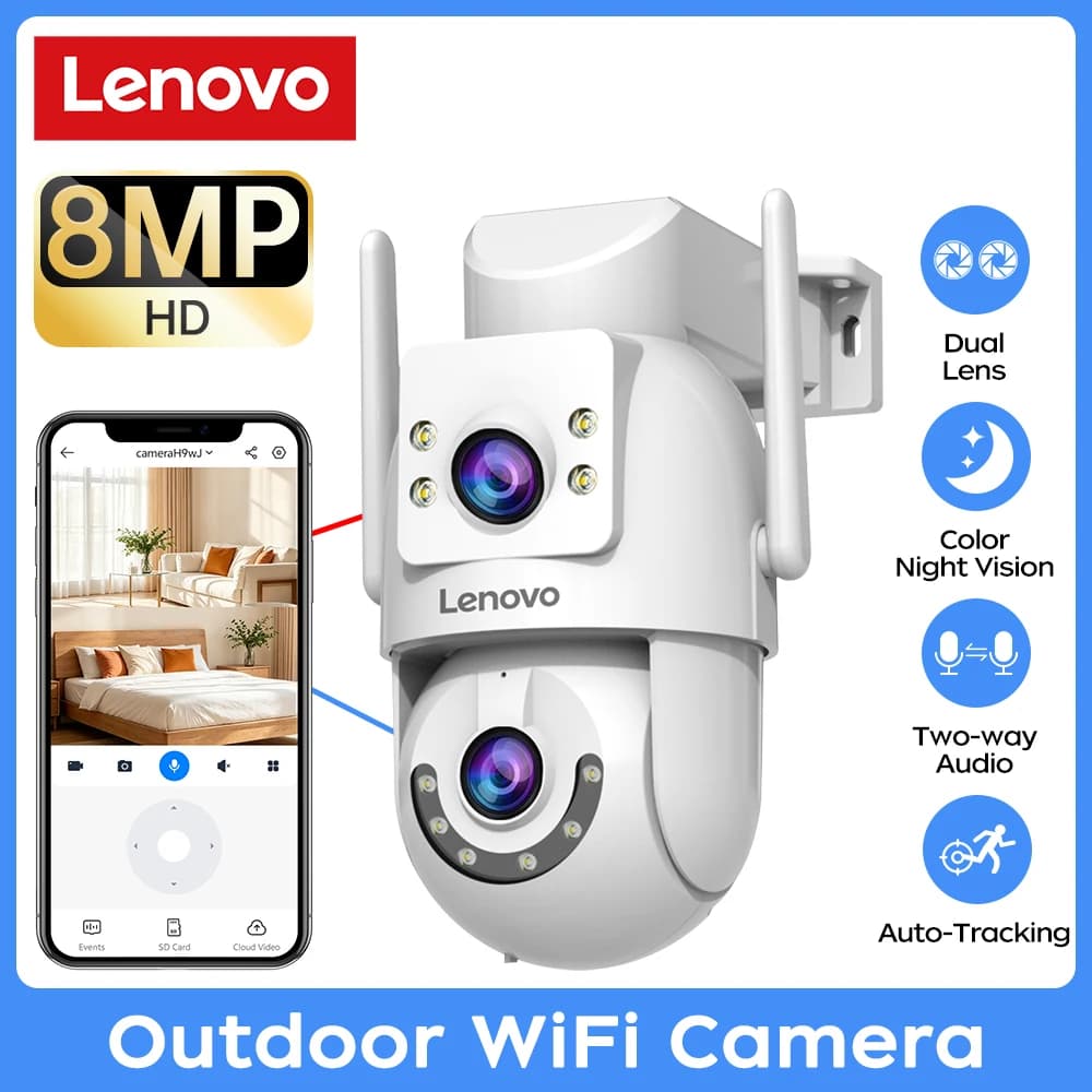 Telecamera di Sorveglianza Esterna Lenovo 8MP 5G WiFi Dual Lens PTZ IP con Tracciamento Automatico Audio ONVIF per Sicurezza Domestica CCTV