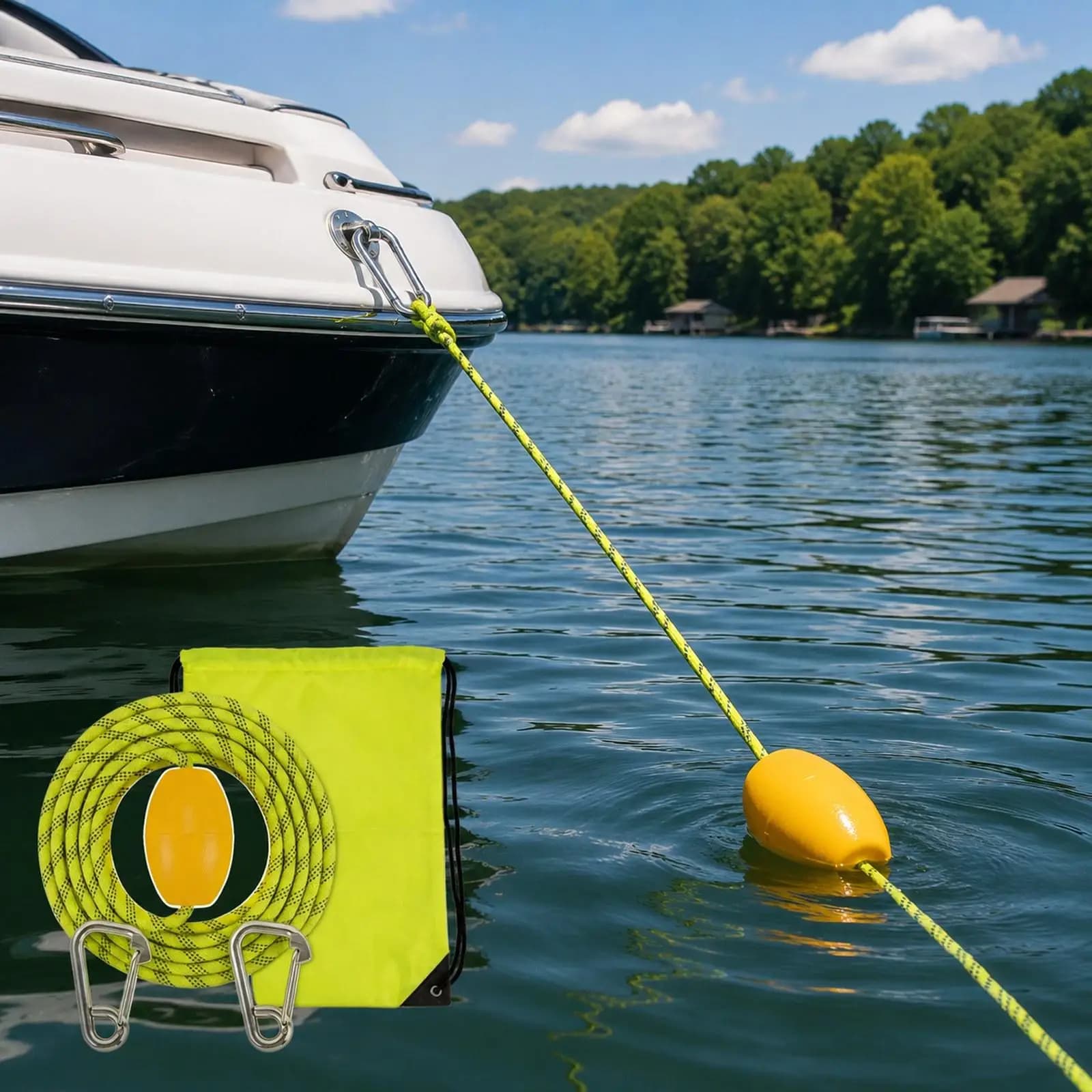 Corda di traino per kayak galleggiante con ganci, linea di ancoraggio in polipropilene resistente per piccole imbarcazioni e avventure all'aperto