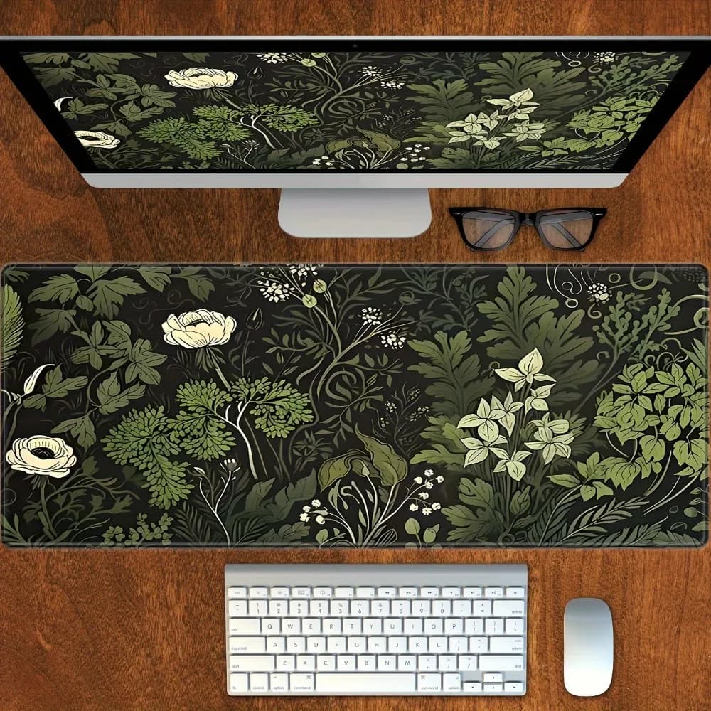Tappetino per mouse con piante floreali verdi botaniche Tappetino da scrivania grande Accessori da gioco antiscivolo Tappetino per mouse Bordi cuciti per ufficio e casa