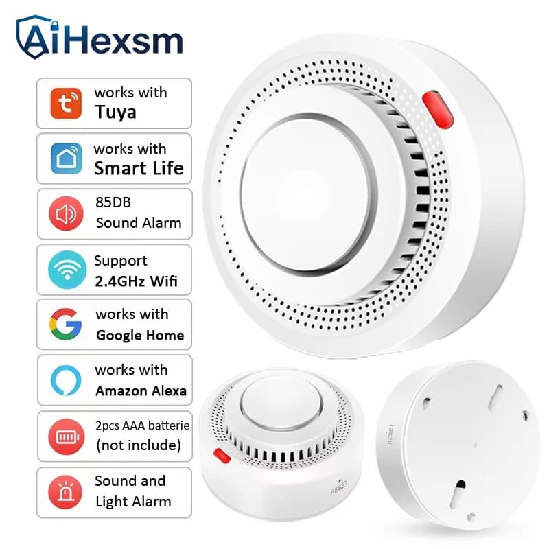 Rilevatore di Fumo WiFi Tuya, Sensore Fotoelettrico Wireless, Allarme Antincendio per Casa e Cucina, Sistema di Sicurezza con App Smart Life, Allarme Sonoro