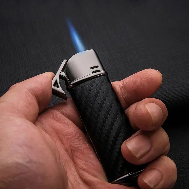 Accendino per torcia a getto HONEST Accendini per sigari in metallo in pelle a gas butano con confezione regalo Accendisigari senza gas