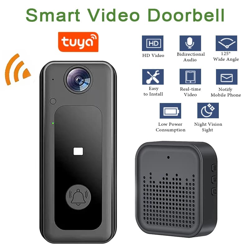 Tuya Campanello senza fili Telecamera Campanello per porta intelligente Citofono vocale bidirezionale remoto Visione notturna Videocitofono HD di sicurezza domestica