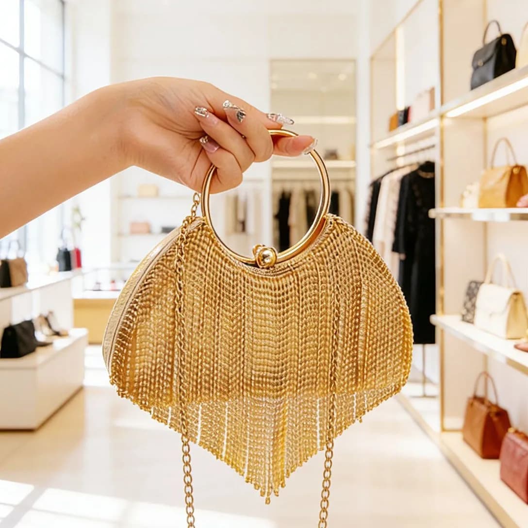 Borsa da Sera di Lusso con Glitter per Donne, Pochette Scintillante per Banchetti e Feste, Borsa a Mano Decorata con Strass, Borse a Tracolla con Catena per Signore