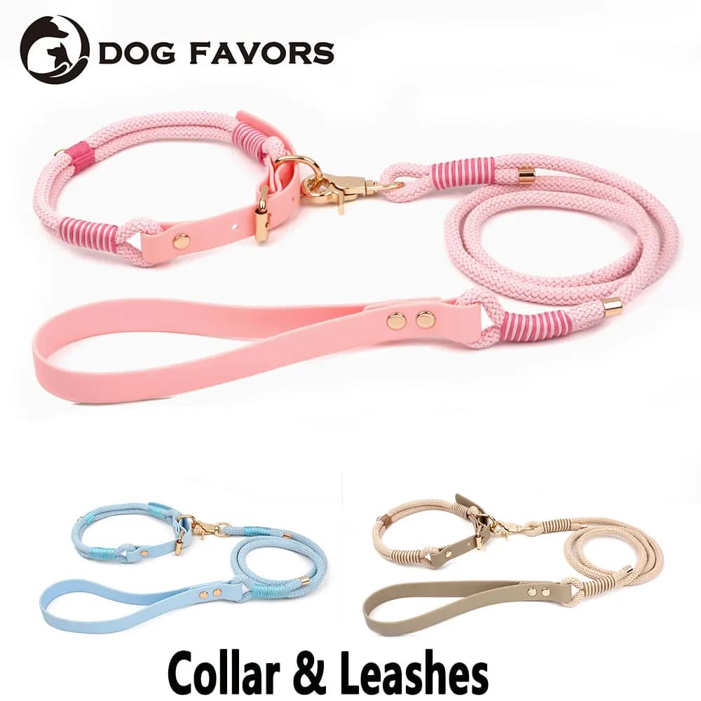 Dog Collar And Leashes Macaron Color Set For Small Medium Anti-water PVC Webbing Adjustable Handmade Collar Wrapping Rope Access