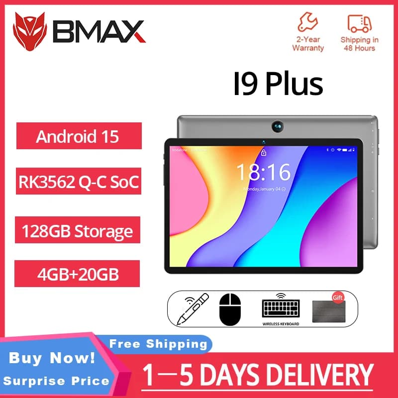 Tablet BMAX I9 plus 10.1 pollici 4+20GB RAM 128GB ROM Rockchip RK3562 Android 11 WIFI 6 Bluetooth 5.4 6000mAh Type-C