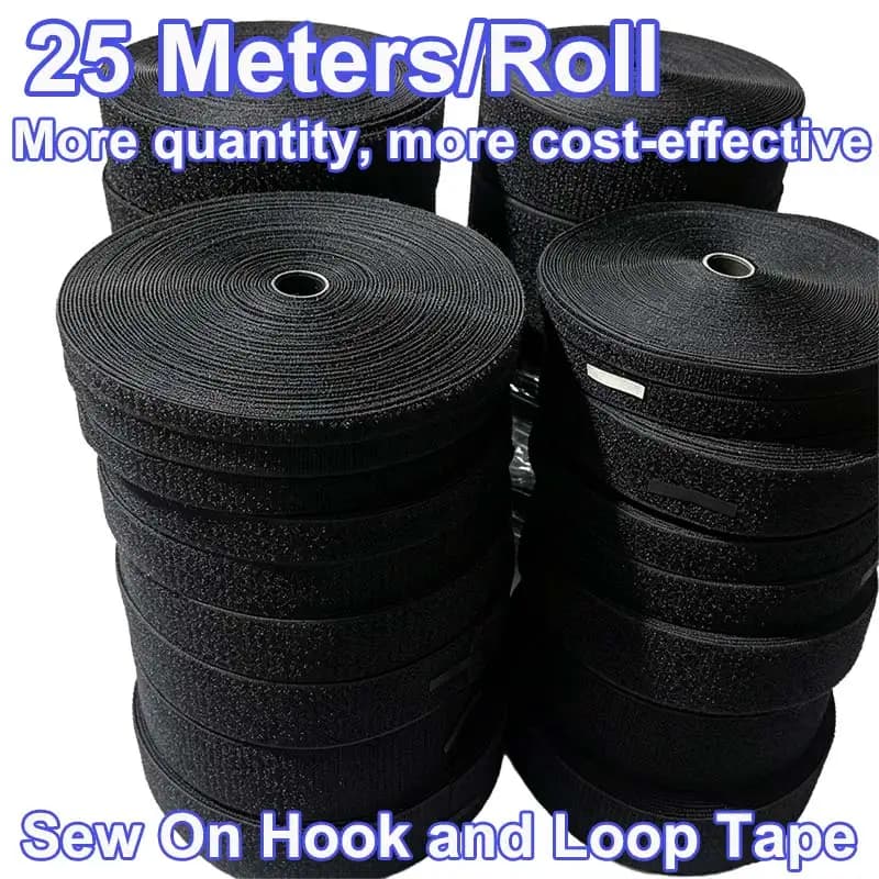 25Meter Sew on Hook and Loop Strips Non-Adhesive Back Nylon Fabric Fastener Tape for Clothing Sewing DIY Crafts 16-50mm Wide