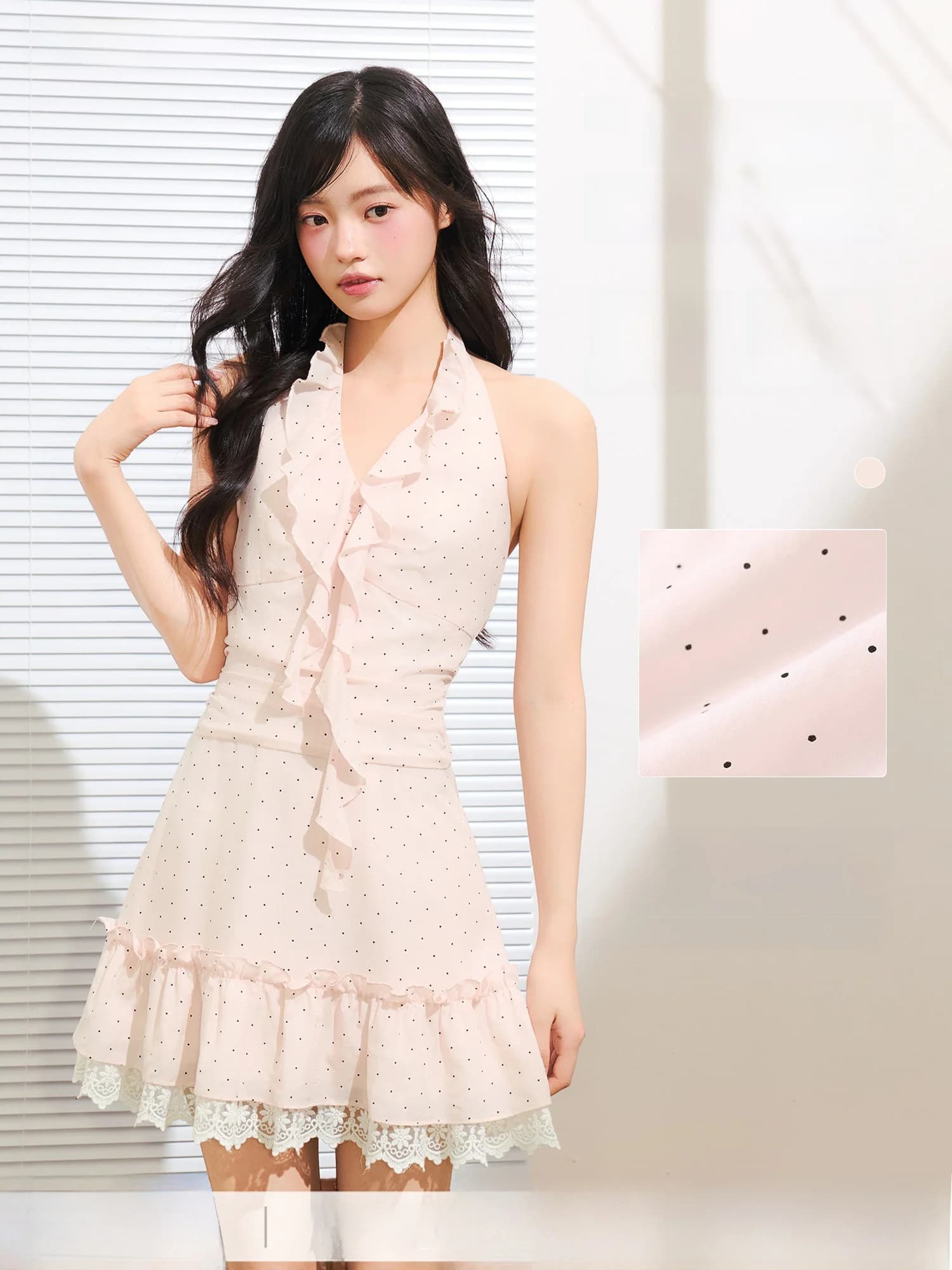 Abito Estivo Umoumo Stile Coreano con Colletto a Volant e Stampa a Pois, Vestito Slim Fit con Vita Stretta per Ragazze