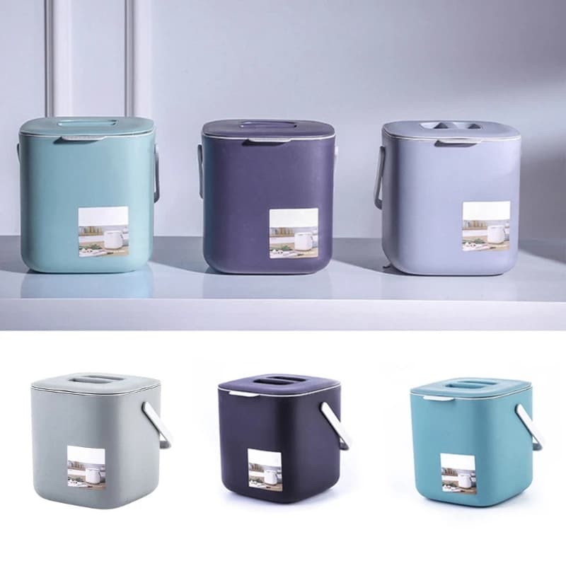 2 Tier Plastic Home Waste Trash Can with Handle Compost Drainer Garbage Bin Rubbish Container Organizer Storage Basket JJ0540