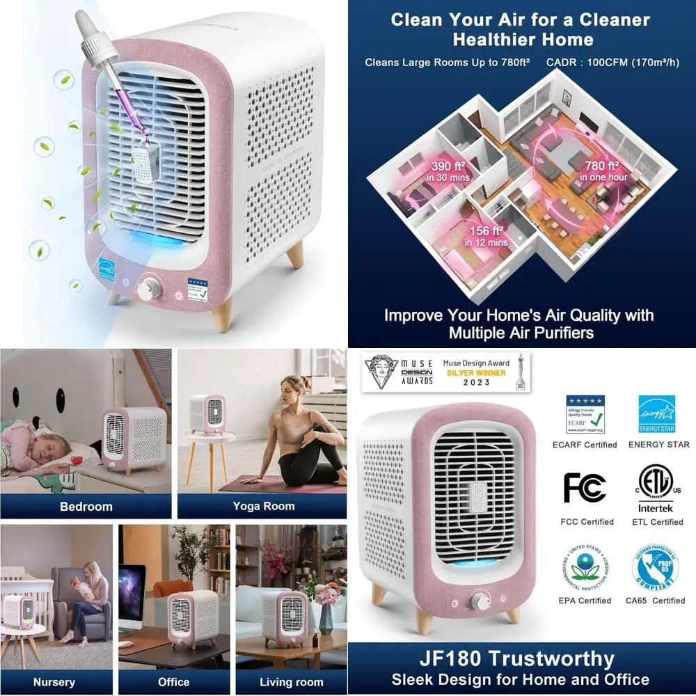 Purificatore d'aria per camera da letto, 780 piedi quadrati, HEPA e carbone attivo, profumatore, luce notturna, riduce fumo, allergeni, polvere, odori, VOC