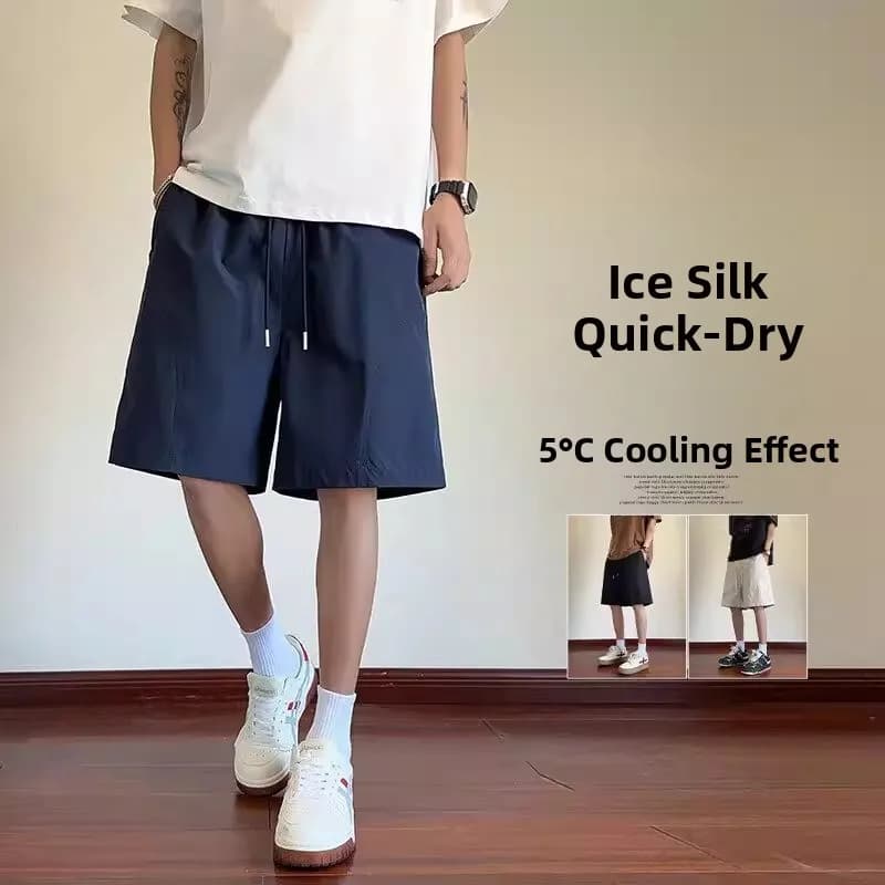 Pantaloncini Sportivi da Uomo in Seta Ghiaccio Stile Americano ad Asciugatura Rapida, Casual Estivi per Corsa, Modello Lazy Wind a Quattro Cinque Spacchi