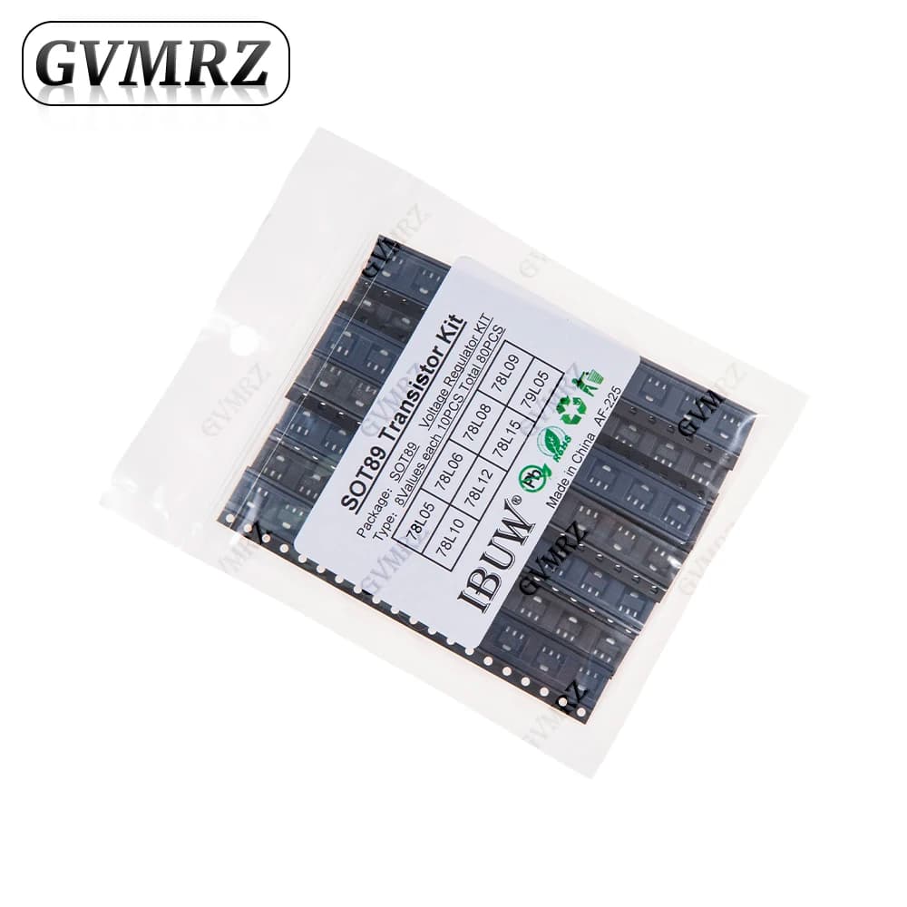 Kit transistor SOT89 da 80 pezzi 8 valori (78L05/78L06/78L12 ecc.) Regolatore di tensione per kit di alimentazione elettronica Arduino fai da te