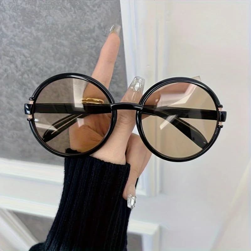 1pc Round Retro Fashion Glasses, Unisex, Classic Trendy Oval Easy Style, Women
