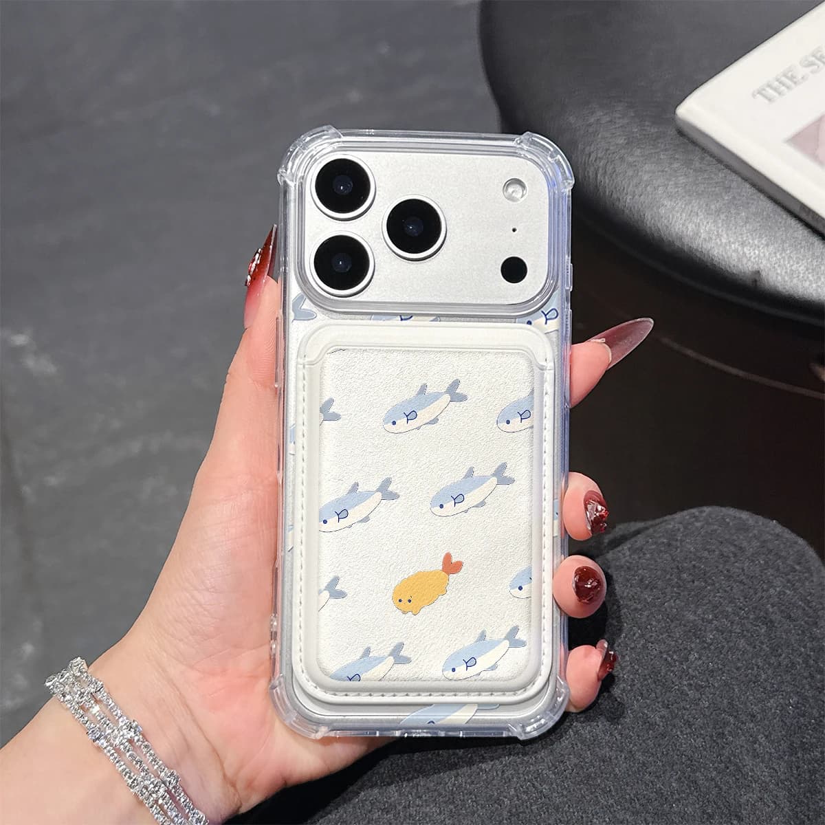 Cute Fish Tempura Phone Case For iPhone 17 16 15 14 13 Pro Max Plus Wallet Pocket Transparent Soft TPU for Magnetic Phone Case