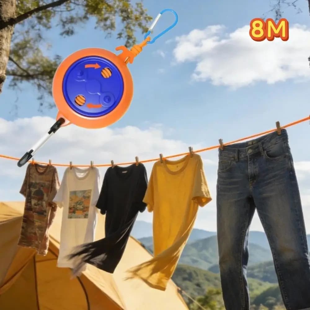 Stendibiancheria Retrattile da 8M per Esterni, Stendino Portatile da Viaggio Antivento per Campeggio, Escursionismo e Lavanderia