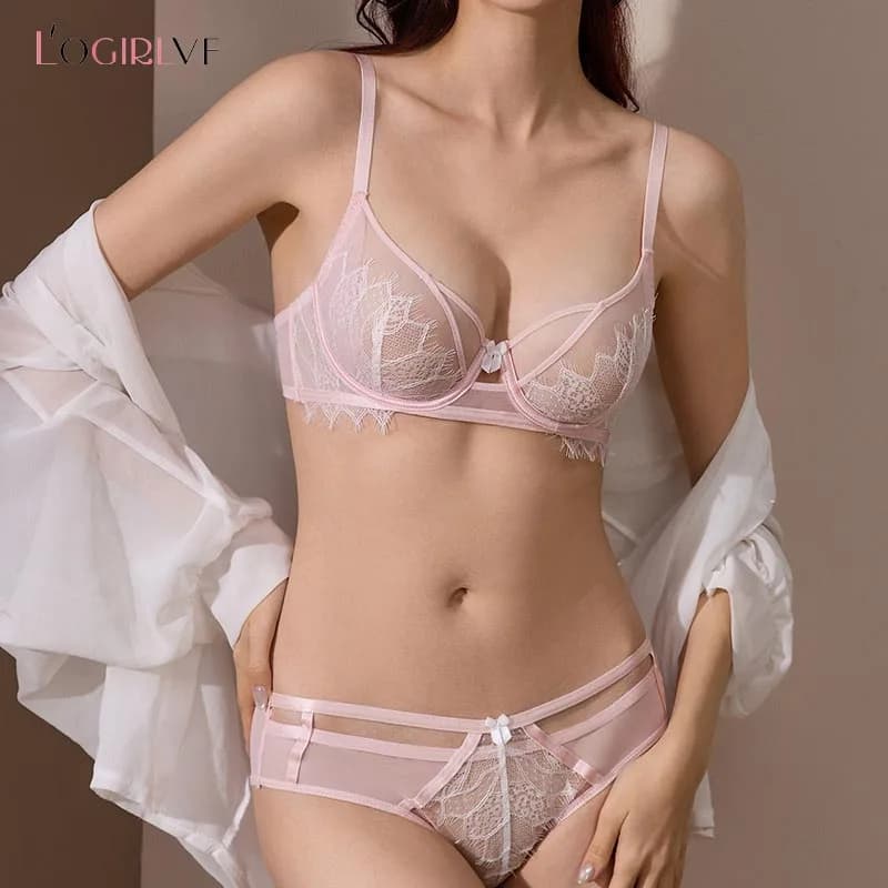 Logirlve Set Lingerie Sexy con Cut-out in Pizzo per Donna, Design con Fiocco, Push-Up e Supporto Laterale, Nuovo Set Reggiseno Traspirante