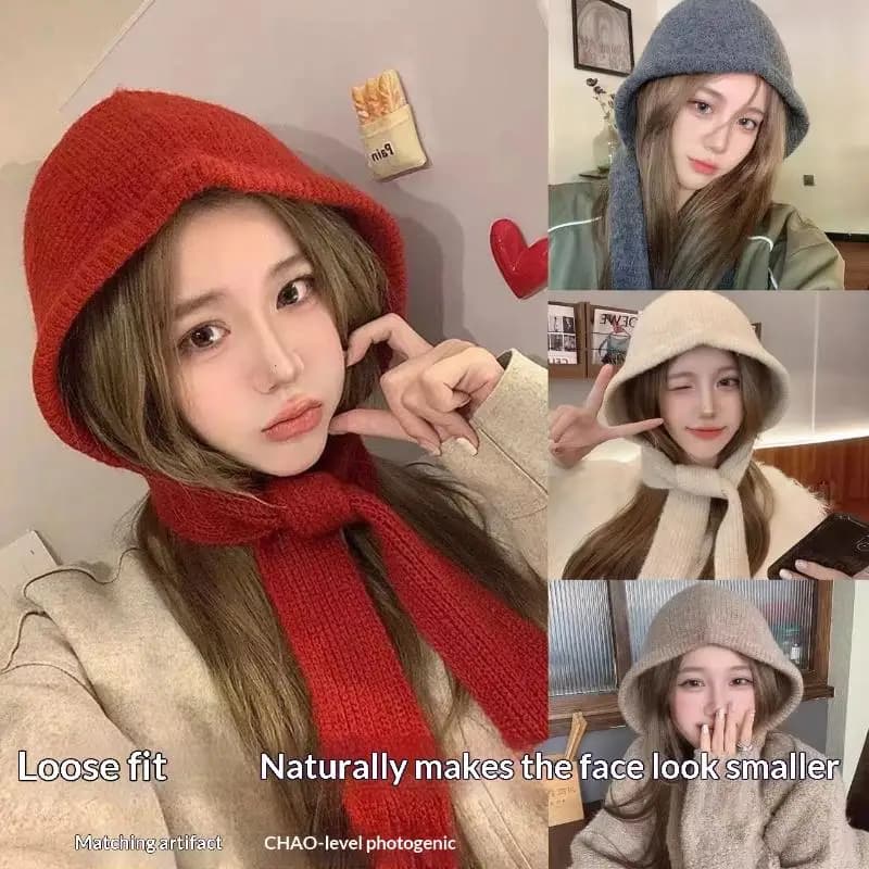 Balaclava da donna 2-in-1: Cappello e Sciarpa Lavorati a Maglia, Spessi e Caldi, Protezione Collo, Accessori Autunno Inverno
