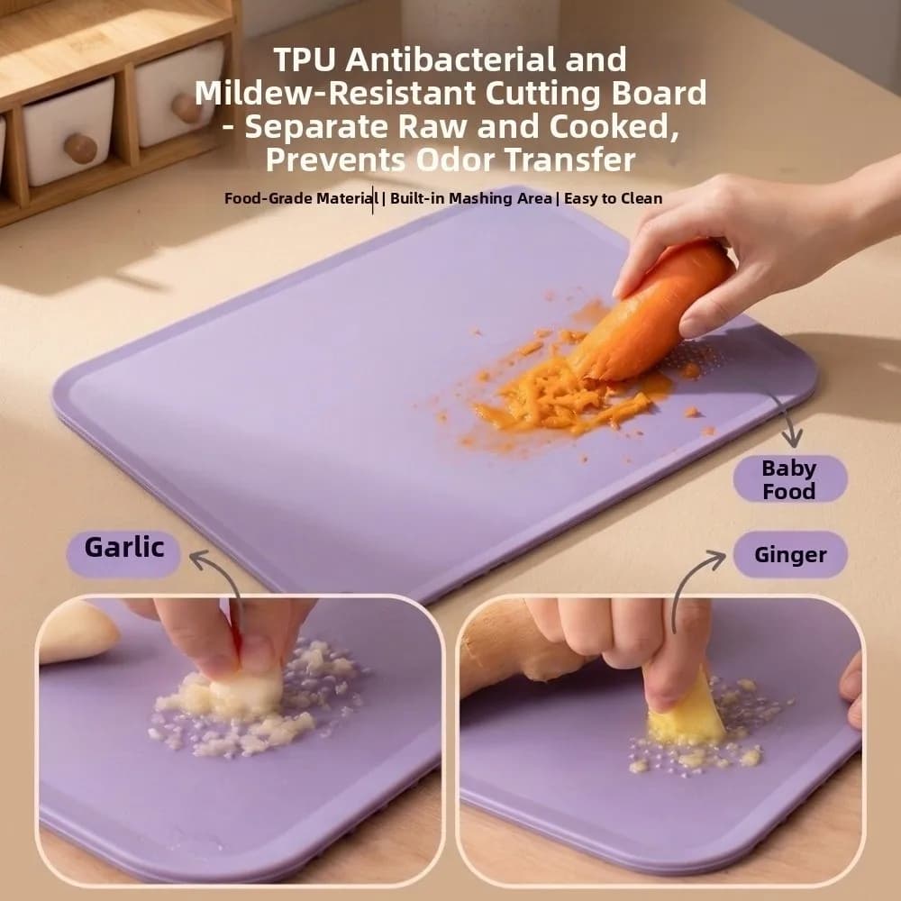 Multi-functional Square TPU Cutting Board Anti-Mold Double-Sided Chopping Block Flexible Soft Vegetable Chopping Board Kitchen
