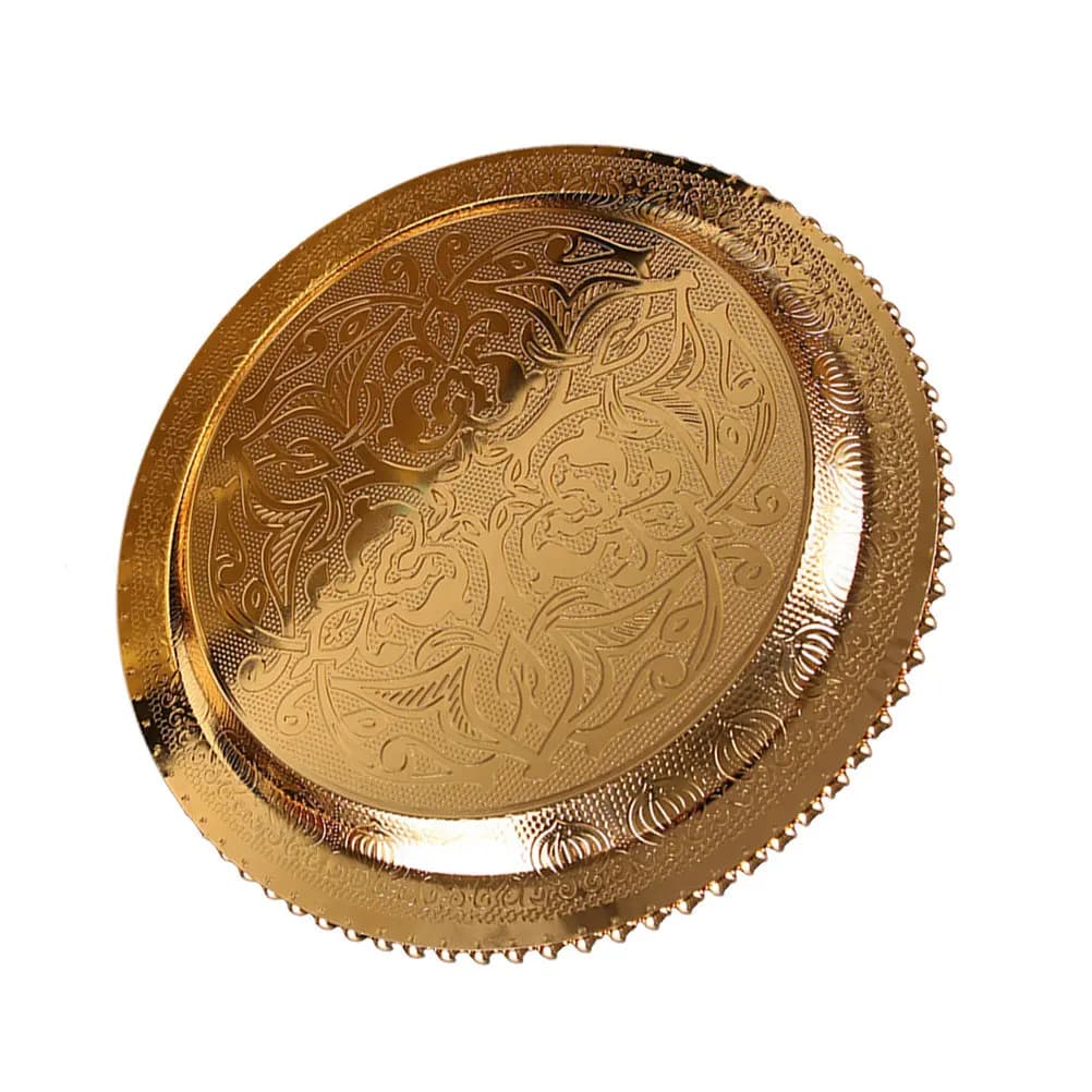 Elegante Vassoio Rotondo in Metallo Dorato per Frutta, Piatto Multiuso per Servire Snack, Contenitore per Frutta Secca, Noci e Caramelle