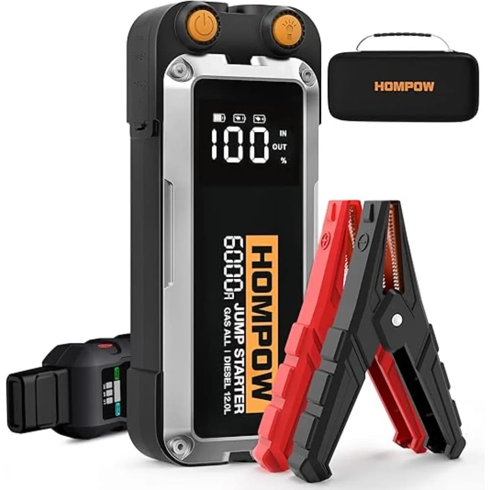 Avviatore di emergenza per auto da 6000 A, pacco batteria di avviamento per ponticello per auto portatile per tutti i motori diesel a gas e fino a 12 litri, salvadanaio da 12 V