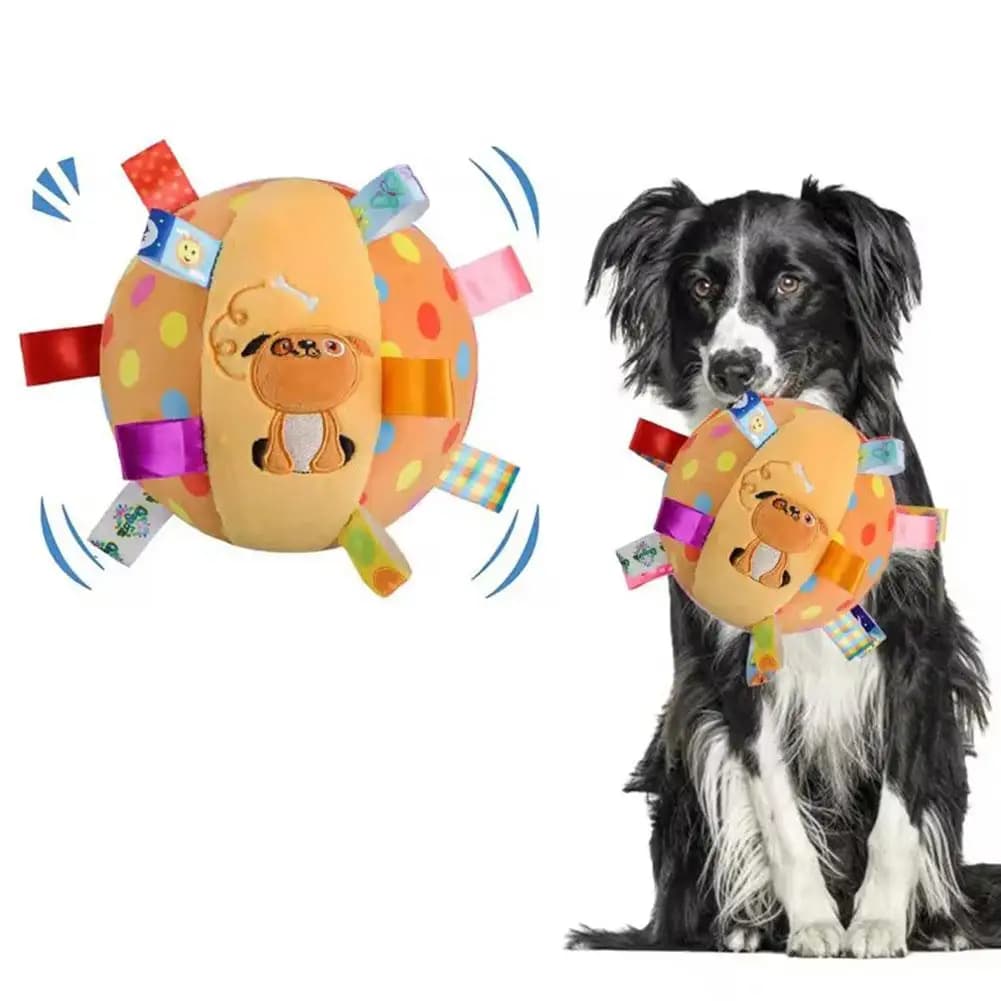Squeaky Plush Dog Ball Toy with Bell, Interactive Chew Toy for Small Dogs, Boredom Relief Teething Toy for Puppies & Breeds