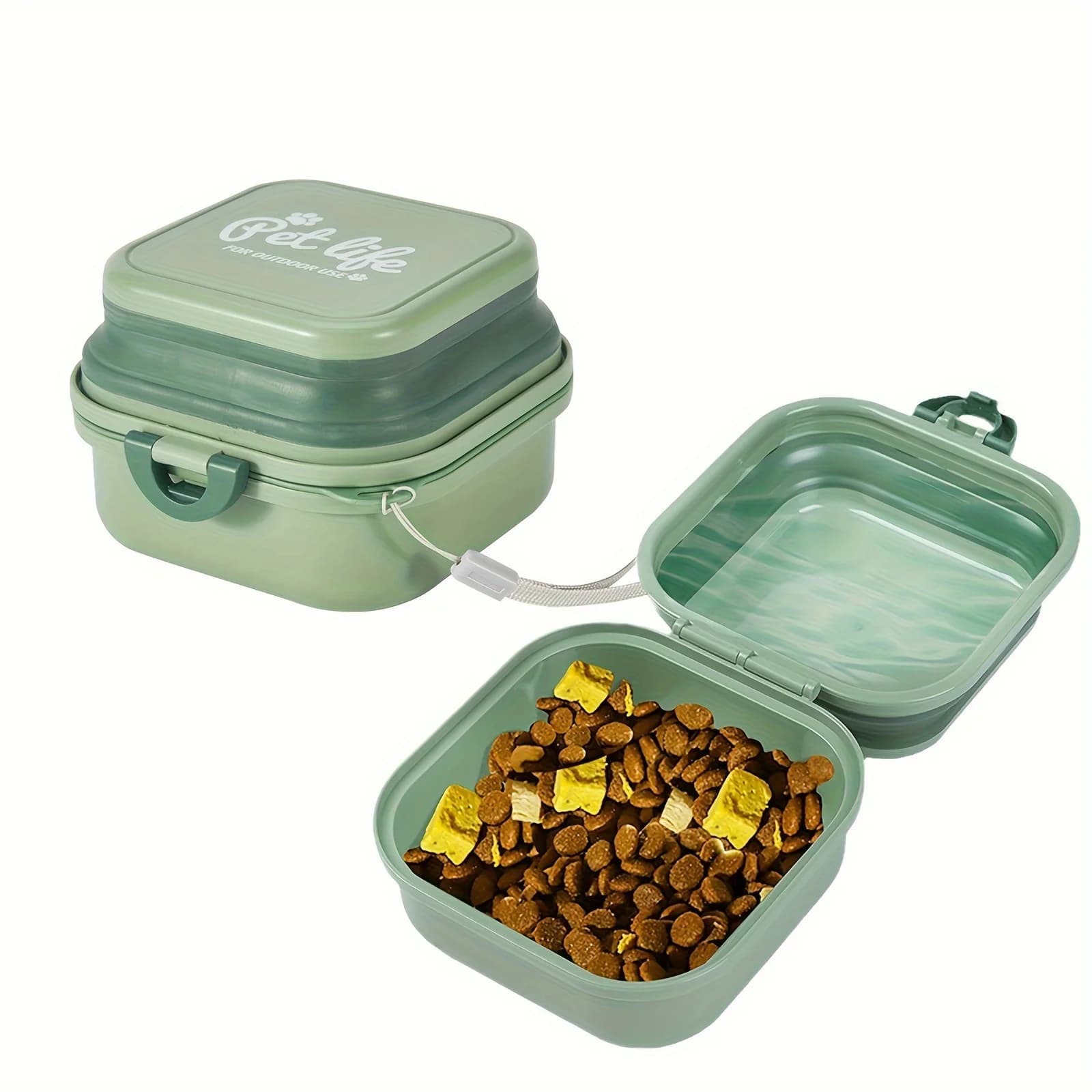 Ciotola da Viaggio Pieghevole Portatile 2-in-1 per Animali Domestici, Antigoccia, per Acqua e Cibo, con Coperchio e Cordino, per Cani e Gatti, Campeggio e Passeggiate all'Aperto