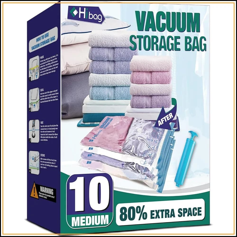 Space Saver Vacuum Storage Bags, 10 Medium, Airtight Triple Seal, Reusable with Hand Pump, Save 80% Space